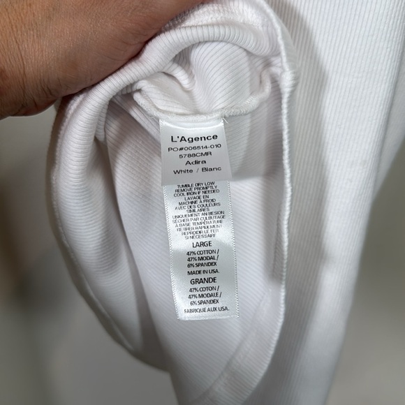 L'AGENCE Adira  Scoop Neck White Tank Top Size Large - Picture 5 of 5